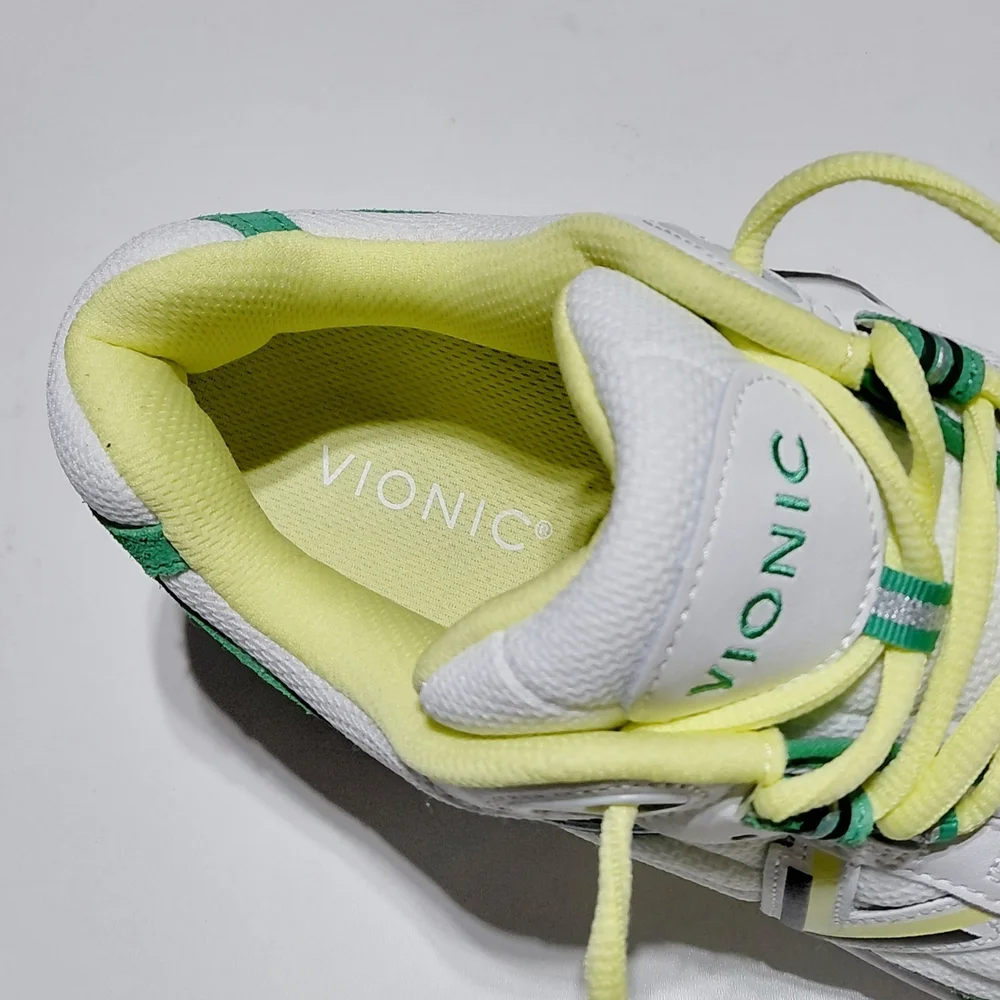 Vionic White Mint Green Yellow Lace-Up Sneakers